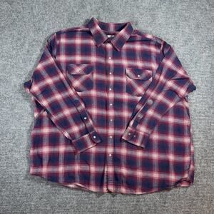 HB Shirt Men's 2XL Plaid Snap Button Red Blue White Western Long Sleeve